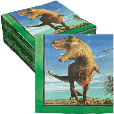 Blue Panda 150 Pack T-Rex Paper Napkins for Kids Dinosaur Birthday Party (6.5 x 6.5 In)