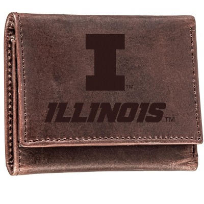 Evergreen NCAA Illinois Fighting Illini Brown Leather Trifold Wallet Officially Licensed with Gift Box
