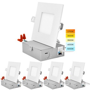 Luxrite 4 Inch Ultra Thin Square LED Recessed Lighting, 5CCT Options 2700K - 5000K, Dimmable, 10W, IC Rated, Wet Rated, ETL Listed 4 Pack - 1 of 4