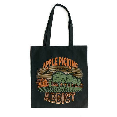 City Creek Prints Apple Picking Addict Canvas Tote Bag - 15x16 - Black