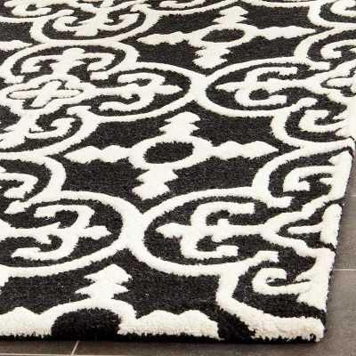 Black and Ivory Hand-Tufted Wool Geometric Runner Rug