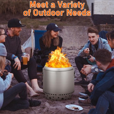 16.5 Inch Stainless Steel Smokeless Outdoor Fire Pit, Burning Wood, Particles,Coal, Perfect for Bonfire, Camping, Picnic, Family Gatherings