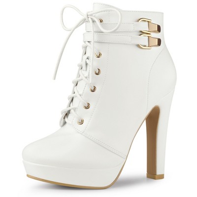 Allegra K Women's Lace Up Round Toe Platform Block Heels Ankle Boots White 6  : Target