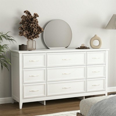 Resenkos Bedroom Dresser,Chest of Drawers,Farmhouse 9 Drawers Dresser for Bedroom with Natural Texture, Bedroom Chest of Drawers, Antique White