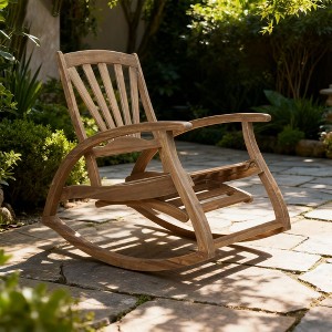 Outdoor Acacia wood Rocking Chair with Retractable foot panel,Rocker Patio Rocking Chair for Porch, Patio, Balcony - 1 of 4