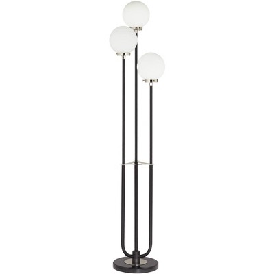 Pacific Coast Lighting Mid Century Modern 68" Tall Standing Floor Lamp Pole 3-Light Foot Switch Black Metal Living Room Bedroom Globe White Shade