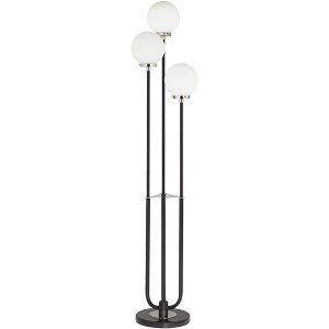 Pacific Coast Lighting Mid Century Modern 68" Tall Standing Floor Lamp Pole 3-Light Foot Switch Black Metal Living Room Bedroom Globe White Shade - 1 of 4