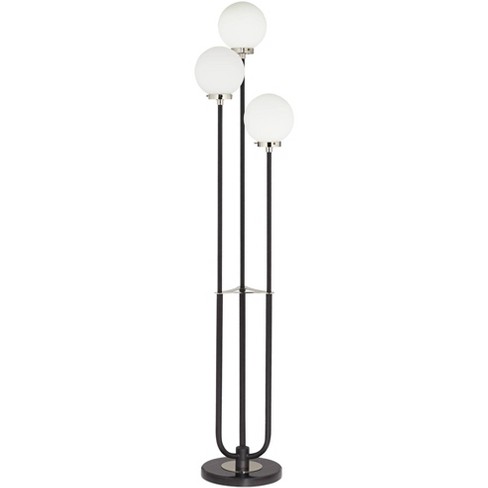 Pacific Coast Lighting Mid Century Modern 68" Tall Standing Floor Lamp Pole 3-Light Foot Switch Black Metal Living Room Bedroom Globe White Shade - image 1 of 4