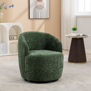 Chenille Fabric Swivel Accent Armchair Barrel Chair With Black Powder Coating Metal Ring,Ivory - 1 of 4