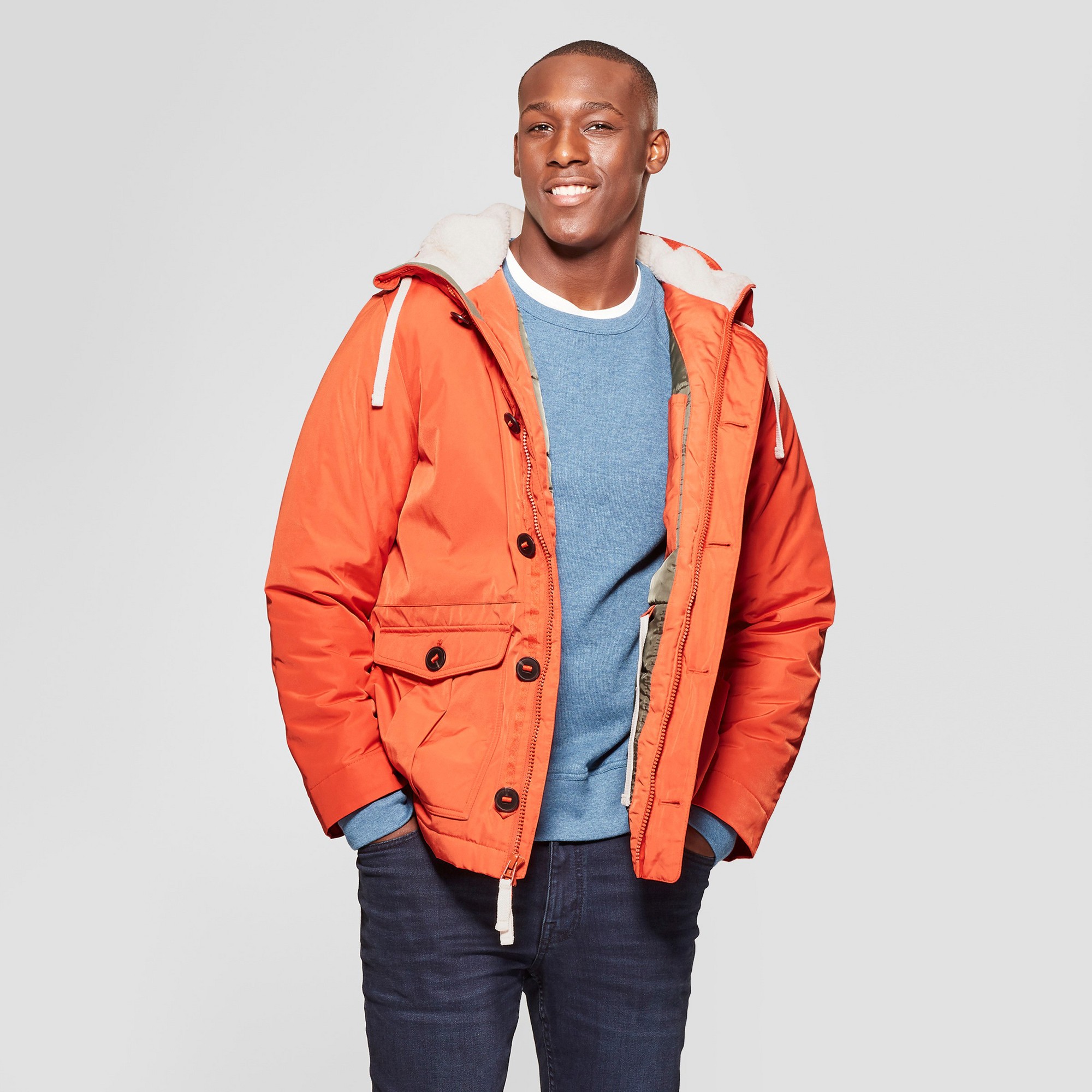 Orange parka 2024 jacket mens