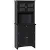 Gulches Elegant Versatile Buffet with Hutch - Kitchen Pantry Storage Cabinet, Framed Glass Door, Drawer, Microwave Space, Black 27"W x15.75"D x64.5"H - 2 of 4