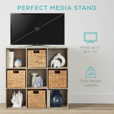 Greige 36-Inch 9-Cube Wood Storage Organizer