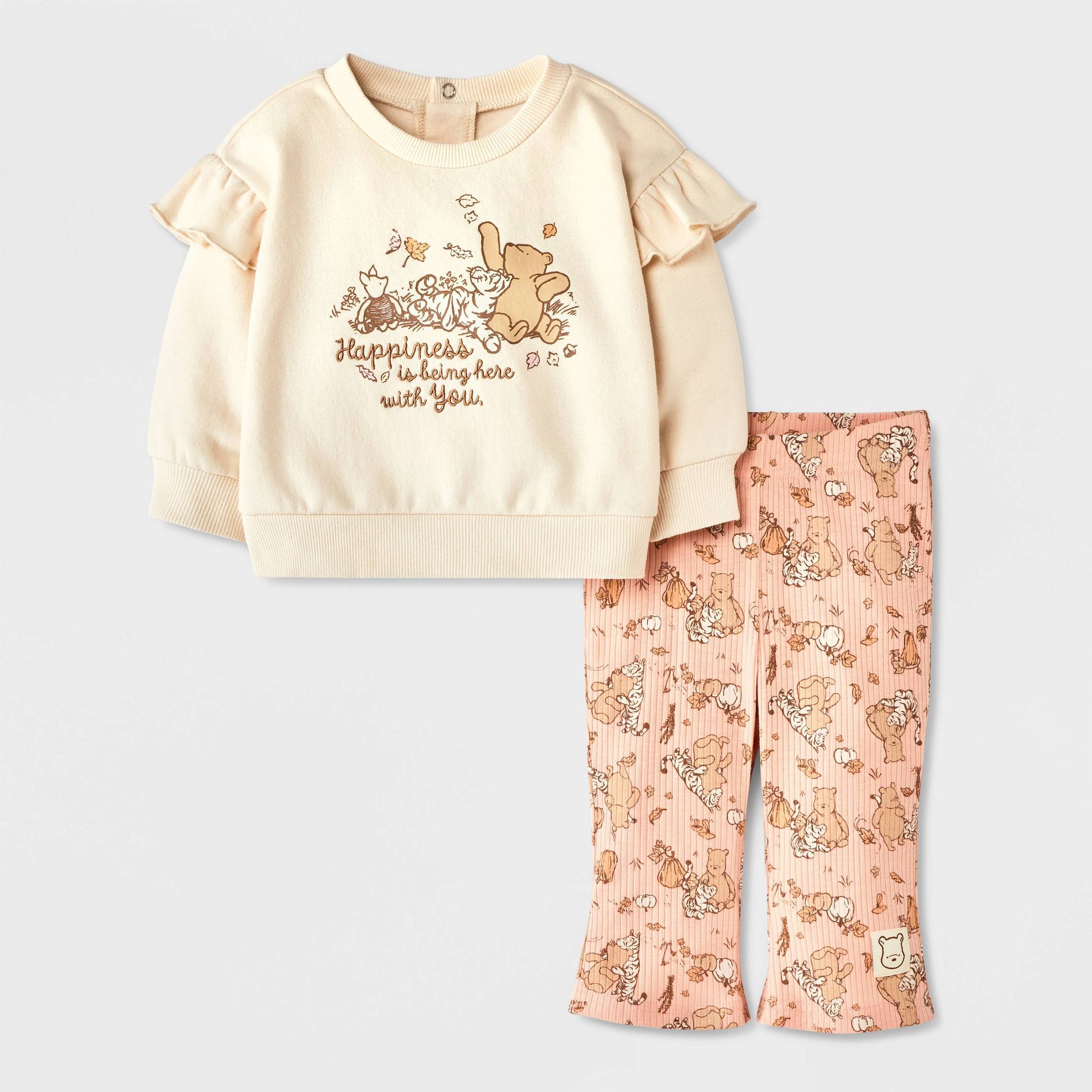 Baby Girls' 2pc Disney Winnie The Pooh Fleece Sweatshirt and Ribbed Pants Set - Beige