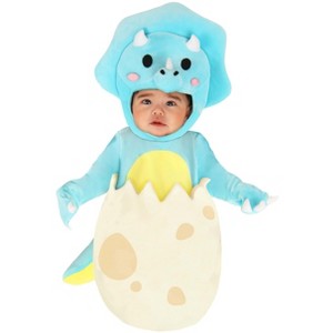 HalloweenCostumes.com Cuddly Infant Tiny Triceratops Dino w/ Attached Mitts and Headpiece | Dino Costume for Halloween and Playtime - 1 of 1
