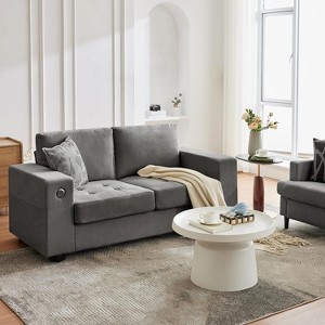 71" Oversized Chenille Loveseat - Charging ports, deep seat & side pockets. Minimalist couch for living room & bedroom. - 1 of 4