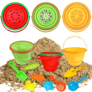 Beach Toys for Kids, Silicone Collapsible Foldable Beach Bucket Travel Beach Toys for Summer Outdoor Camping and Fishing Tub for Toddlers Boys Girls - 1 of 4