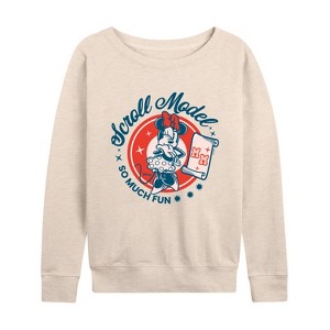 Women's - Disney - Scroll Model Lightweight French Terry Wide Neck Long Sleeve Shirt - 1 of 4