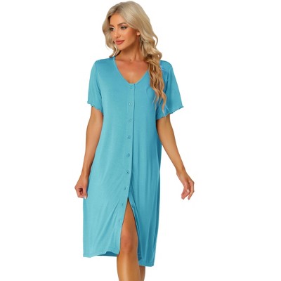 cheibear Women's Nightgown Button Down Short Sleeve Soft Modal Loose Pajama Sleepshirt