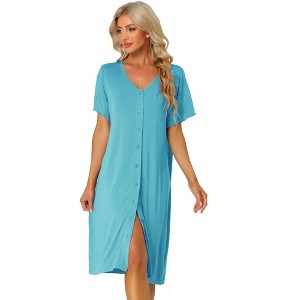 cheibear Women's Nightgown Button Down Short Sleeve Soft Modal Loose Pajama Sleepshirt - 1 of 4