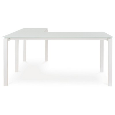 Modern White Corner Home Office Desk with Glass Top and Drawer
