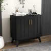 Gulches Black 32 in Accent Cabinet with Adjustable Shelves Solid Wood Legs and Outlet Hole for Living Room Entryway Dining Room Kitchen - 3 of 4