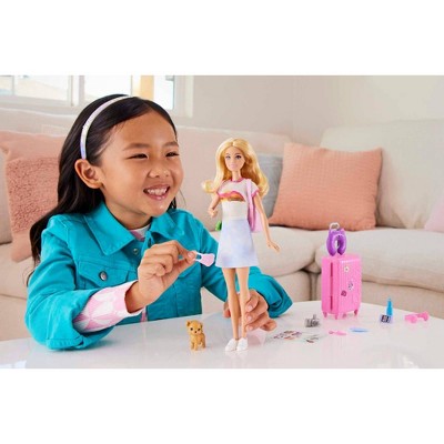Barbie Travel Doll with Puppy and Accessories Set