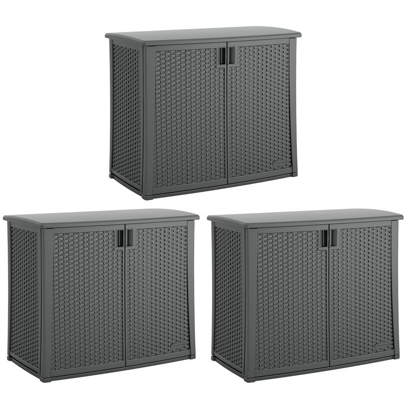 Suncast Lockable Outdoor 2-Door Cabinet Deck Box with Adjustable Shelf for Lawn, Garden, Patio, & Pool Accessory Storage, Cool Gray (3 Pack), 1 of 7