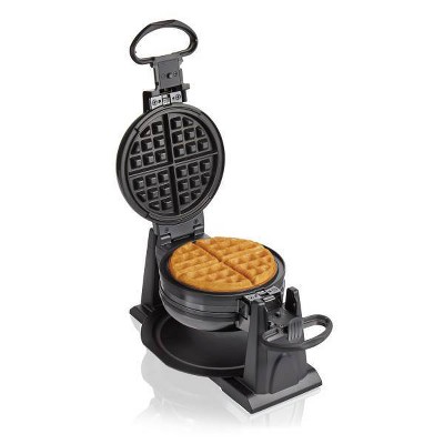 Black Rotating Double Belgian Waffle Maker with Nonstick Plates