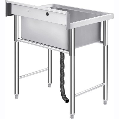Commercial Freestanding Utility Sink, Single-Bowl with Hot/Cold Water Inlets & Drain Pipe, 37 x 25 in, for Restaurants, Laundromats, Garages