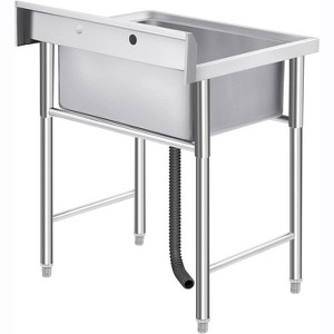 Commercial Freestanding Utility Sink, Single-Bowl with Hot/Cold Water Inlets & Drain Pipe, 37 x 25 in, for Restaurants, Laundromats, Garages - 1 of 4
