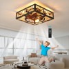 KTMBDW Caged Flush Mount Ceiling Fans with Lights and Remote, Black Square Low Profile Ceiling Fan, Small Farmhouse Ceiling Fan for Bedroom, Kitchen - 2 of 4