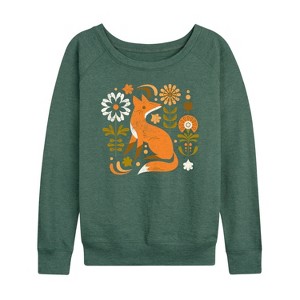 Women's - Instant Message - Autumn Fox & Flowers Lightweight French Terry Wide Neck Long Sleeve Graphic Shirt - 1 of 4