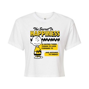 Women's - Peanuts - Secret To Happiness Cropped Graphic T-Shirt - 1 of 4