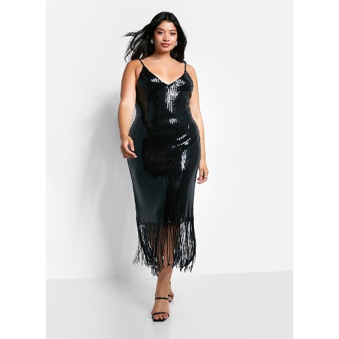 Sequin fringe hot sale midi dress