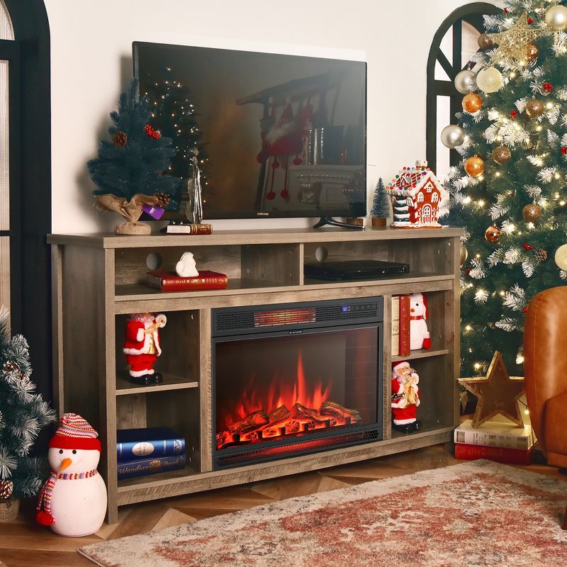Costway 28''  Electric Fireplace Freestanding & Recessed Heater Log Flame Remote 1350W, 2 of 8