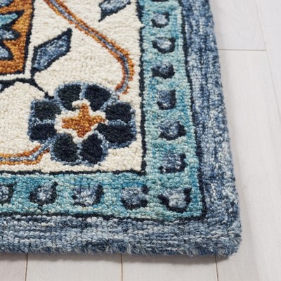 Ivory and Blue Hand-Tufted Wool Runner Rug