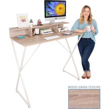Joy Standing Desk 48” Stand-up Workstation with Cubbies – Wood Grain Finish – Stand Steady