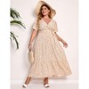 Coolmee Women Summer Maxi Dress Plus Size V Neck Wrap Floral Print Short Sleeves Ruffle Tiered Dress with Belt - 4 of 4