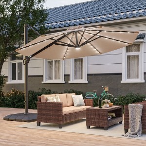 Sonkuki Outdoor 11Ft Aluminum LED Cantilever Patio Umbrella with Base for Patio Deck Garden - 1 of 4