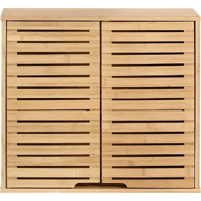 Yukimo 2 Tier Bamboo Bathroom Wall Cabinet, Adjustable Shelf with Double Doors, Easy Assembly, Natural and Eco-Friendly