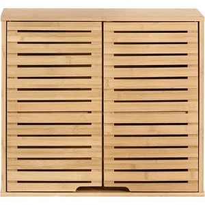 Yukimo 2 Tier Bamboo Bathroom Wall Cabinet, Adjustable Shelf with Double Doors, Easy Assembly, Natural and Eco-Friendly - 1 of 4