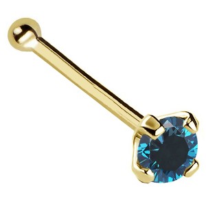 Jewelry Avalanche 22G 14K Gold Ball-end Nose Stud with Blue Diamond - 1 of 3