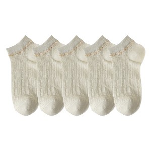 Anna-Kaci Women's 5-Pair Knit Ankle Socks with Delicate Heart Pattern and Ruffled Cuff Detail for Everyday Style - 1 of 4