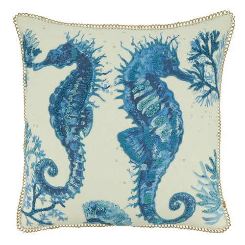 20"x20" Oversize Sea Horse with Poly Filling Square Throw Pillow Navy Blue - Saro Lifestyle