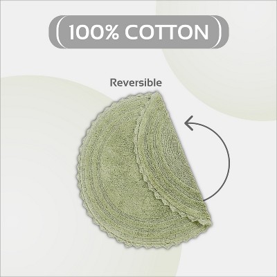 Sage Green Cotton Crochet Round Bath Rug, 24-inch