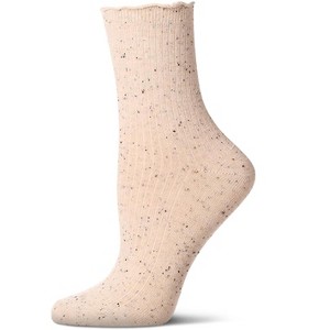 Memoi Women's Vintage Ribbed Multi-Flecked Lettuce Edge Crew Sock - 1 of 3
