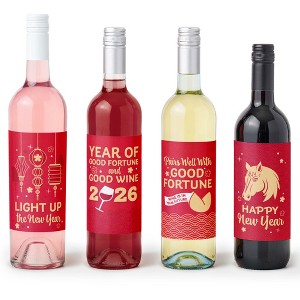 Big Dot of Happiness Lunar New Year - 2026 Year of the Horse Decorations for Women and Men - Wine Bottle Label Stickers - Set of 4 - 1 of 4