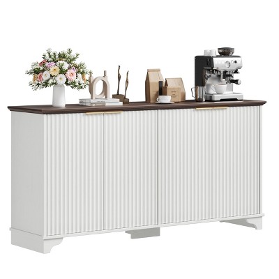 Modern Sideboard Buffet Cabinet, Farmhouse Fluted Doors Kitchen Storage Cabinet with Adjustable Shelves