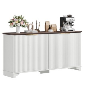 Modern Sideboard Buffet Cabinet, Farmhouse Fluted Doors Kitchen Storage Cabinet with Adjustable Shelves - 1 of 4