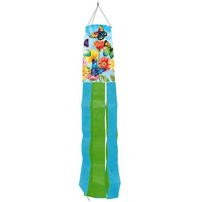 Spring Fluttering Butterflies Polyester Windsock with Green and Blue Tails